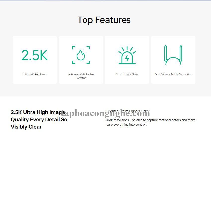 Reoqoo x31b 2.5K UHD Camera ngoài trời cổng rj45 Wifi ăng-ten kép Ai 360 P / T còi hú với đèn led 14 màu phát hiện khói cháy H265 Onvif 8s CLOUD lưu trữ 29552 xt-x31b 10029552